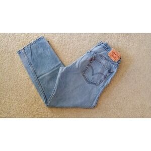 Levis 505 Regular Fit Jeans Mens 34x30 Light Wash Blue Denim Straight Leg